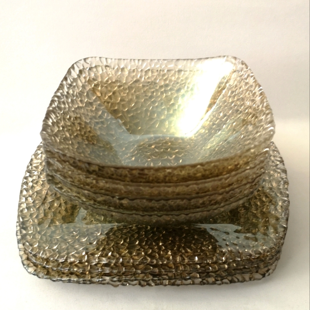Gorgeous Set of 4 Side Plates & 4 Bowls, Hand-made & Hand-pebbled in Turkey